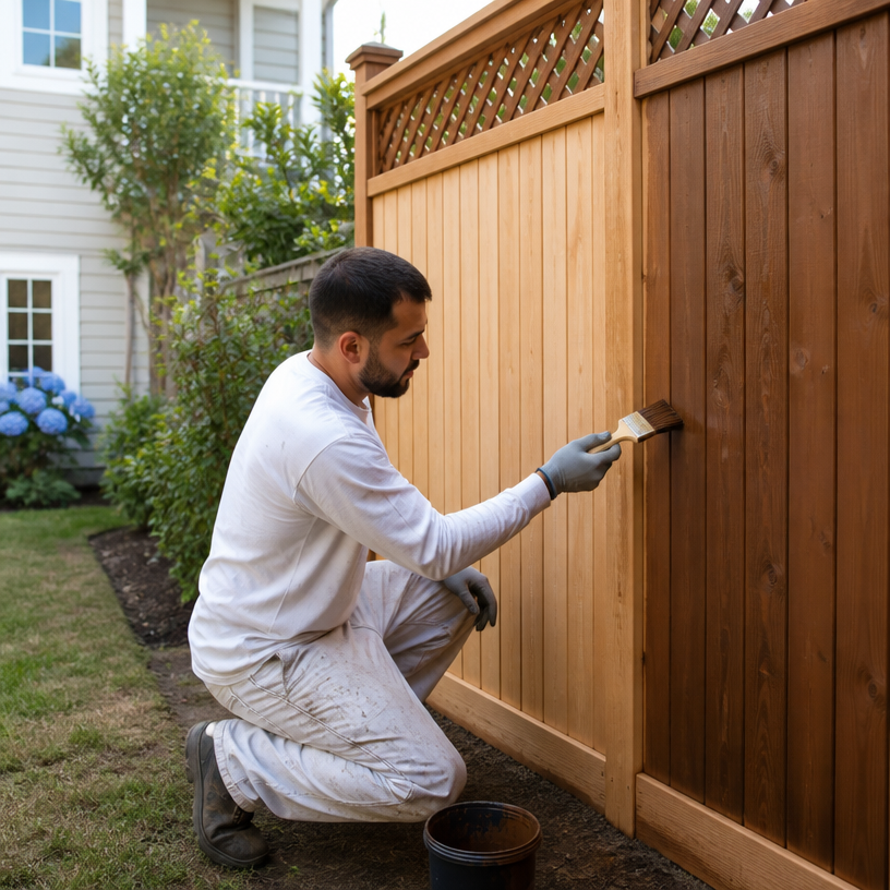 Justiniano Painting & Renovation team performing fence installation in Providence, Rhode Island