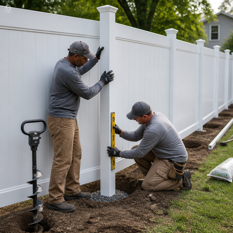 Justiniano Painting & Renovation team performing fence installation in Providence, Rhode Island