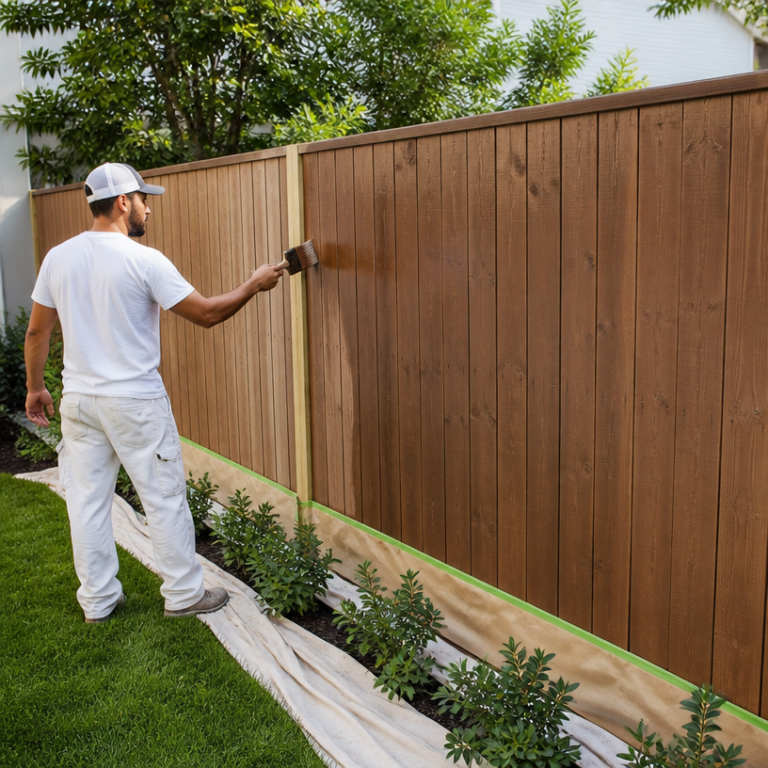 Justiniano Painting & Renovation team performing fence painting in Providence, Rhode Island