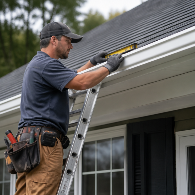 Justiniano Painting & Renovation team performing gutter installation in Providence, Rhode Island