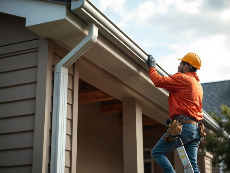 Justiniano Painting & Renovation team performing gutter installation in Providence, Rhode Island